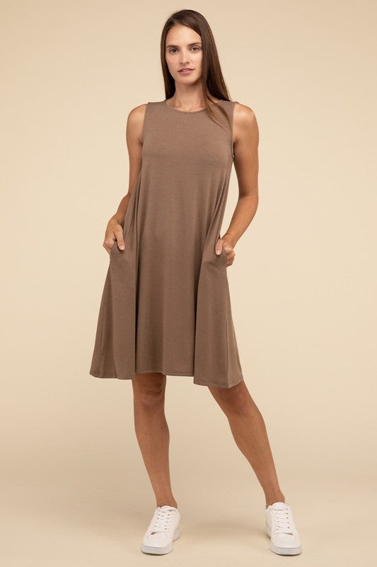 Sleeveless Flared Dress with Side Pockets - In Style Chics Boutique LLC