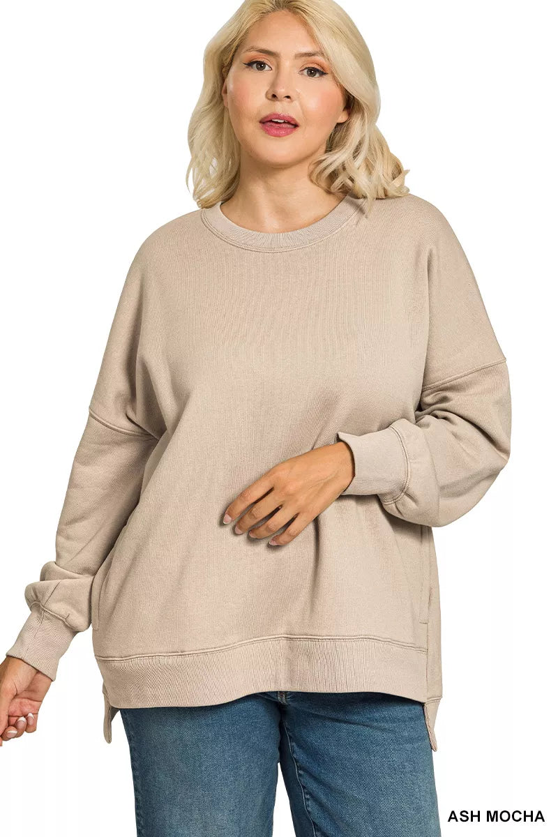 Fleece Hi-low Boyfriend Sweatshirt with Pockets at In Style Chics Boutique 