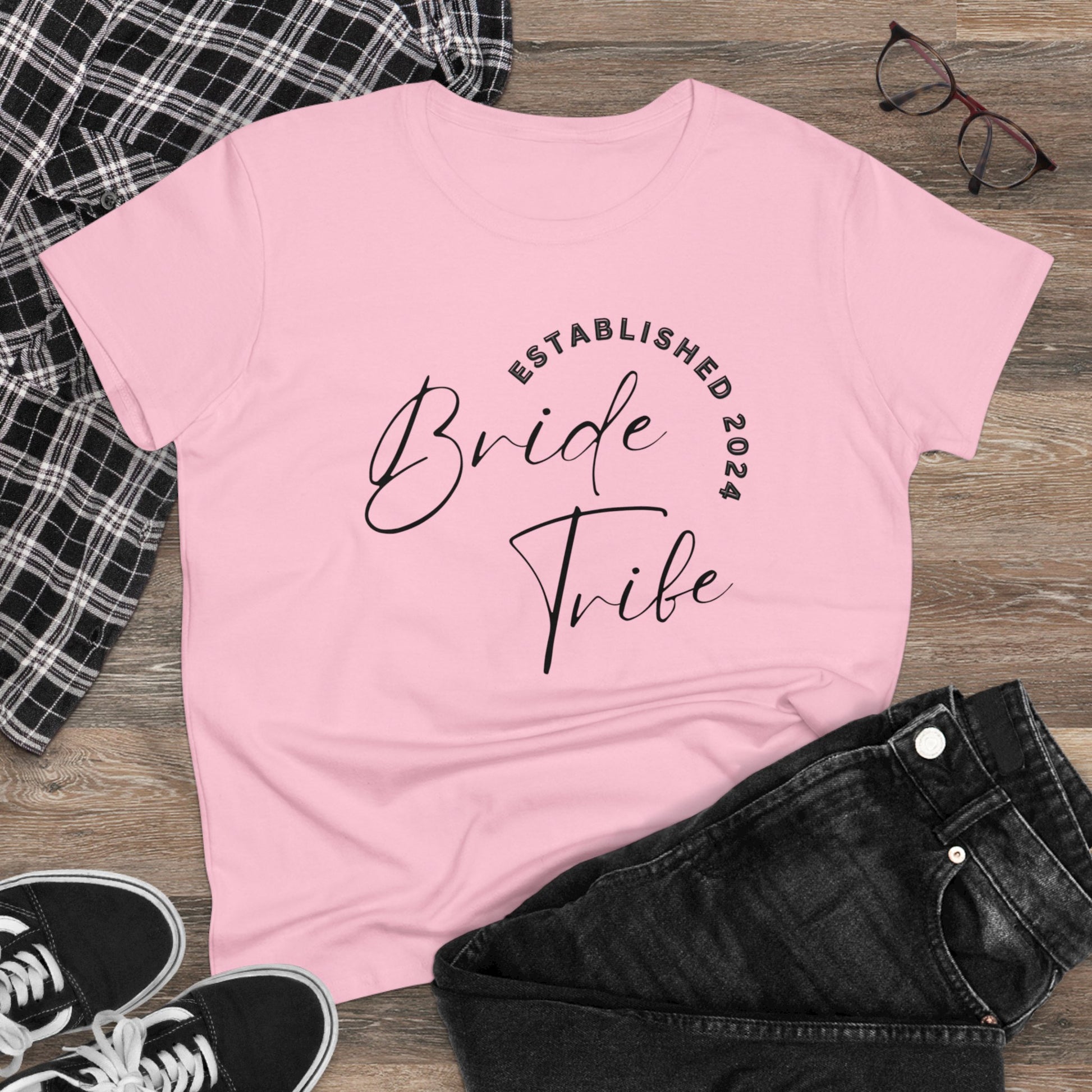 Women's Midweight Cotton Graphic Tee "Bride Tribe" - In Style Chics Boutique LLC