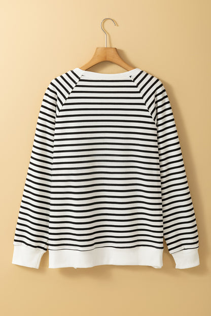 Black Stripe Raglan Sleeve Loose Split Sweatshirt - In Style Chics Boutique LLC