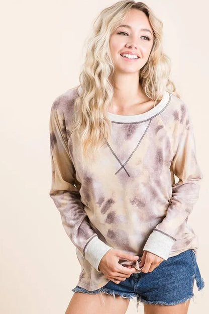 BiBi Tie Dye Terry Pull Over With Contrast Stitching