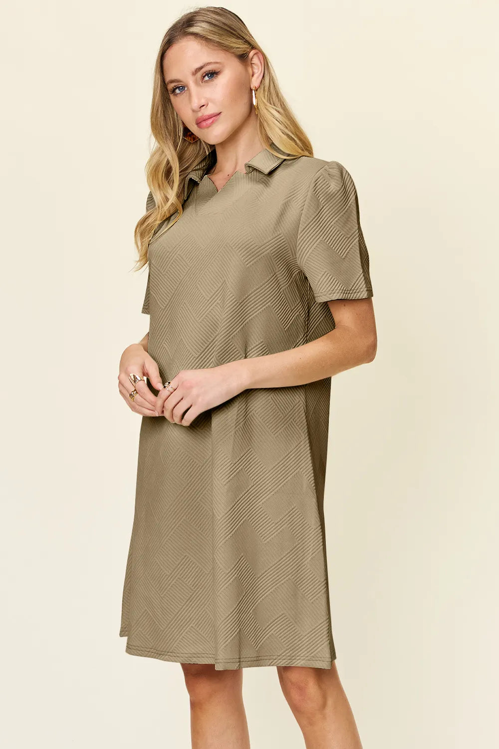 Short Sleeve Dress, Textured Collared Neck - In Style Chics Boutique Women's Juniors Plus Size Clothes 