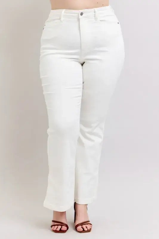 Judy Blue High Waist Side Slit Slim Bootcut White Jeans - In Style Chics Boutique Women's Juniors Plus Size Apparel Online 