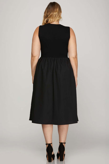 Little black dress - Sleeveless Poplin Woven Midi Dress with Pockets - In Style Chics Boutique Women Juniors Plus Size Apparel 