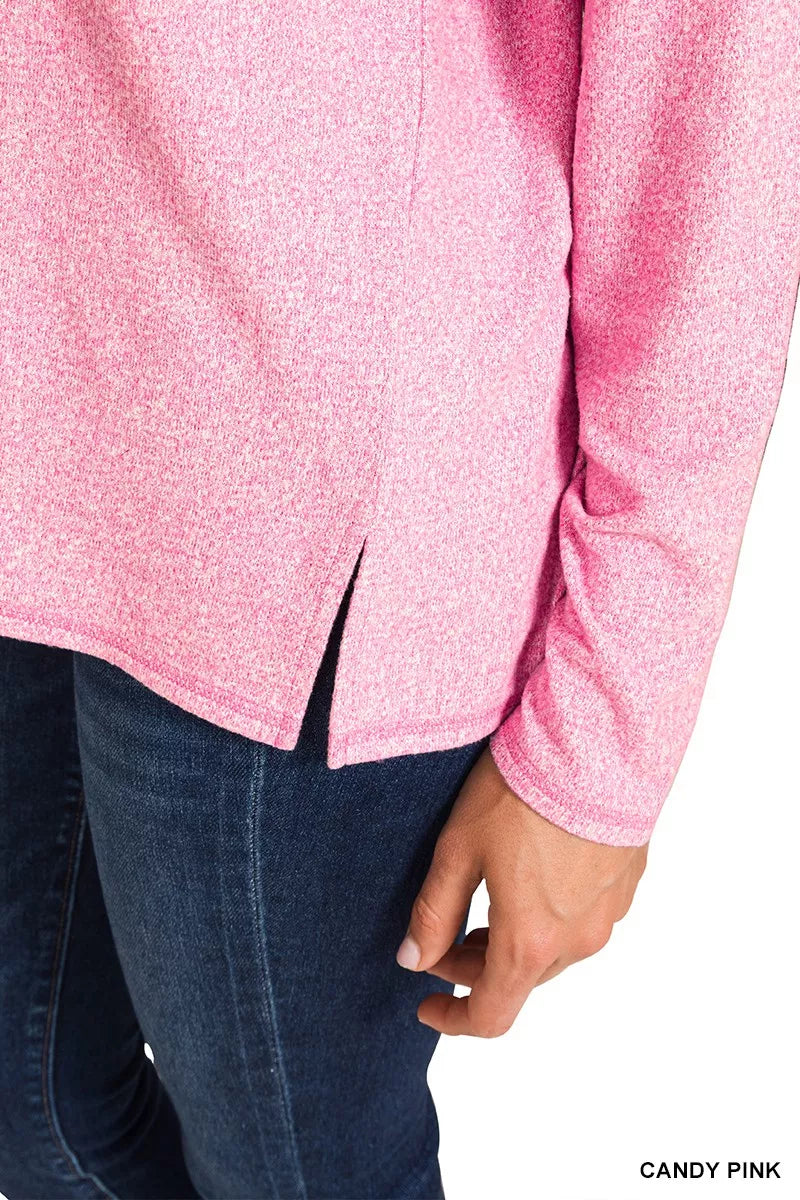 Zenana soft melange hacci exposed seam tee with coin pocket, lightweight and casual at In Style Chics Boutique