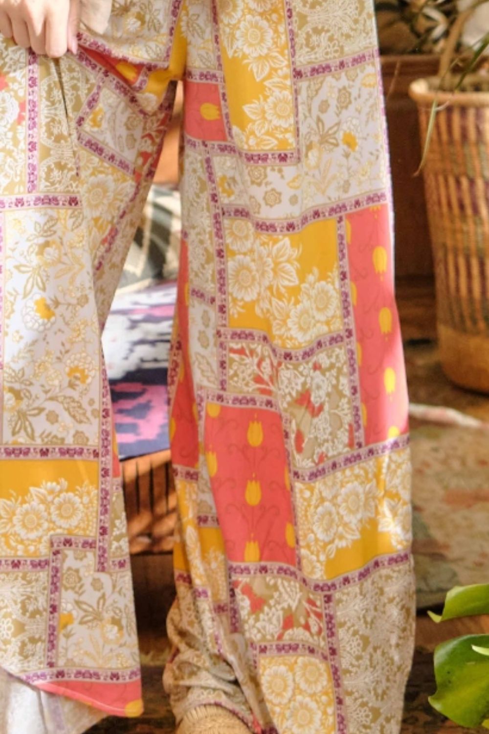 And The Why Printed Smocking Waist Side Slit Wide Leg Pants - In Style Chics Boutique LLC