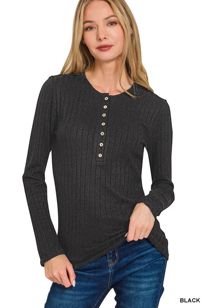 Ribbed Long Sleeve Half Button Top at In Style Chics Boutique 