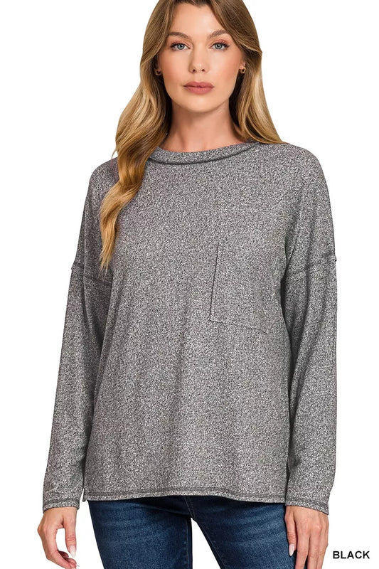 Soft Melange Hacci Round-Neck Long Sleeve T-Shirt at In Style Chics Boutique 