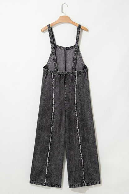 Light Wash Frayed Exposed Seam Wide Leg Denim Overalls for Women Juniors - Cute Clothing Online - In Style Chics Boutique 