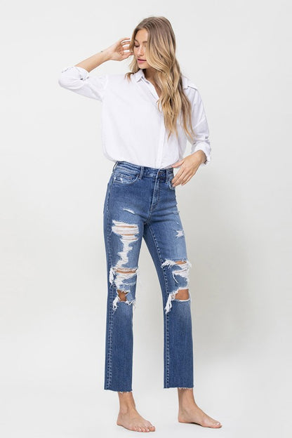 Distressed High Rise Ankle Relaxed Straight Jeans - In Style Chics Boutique LLC