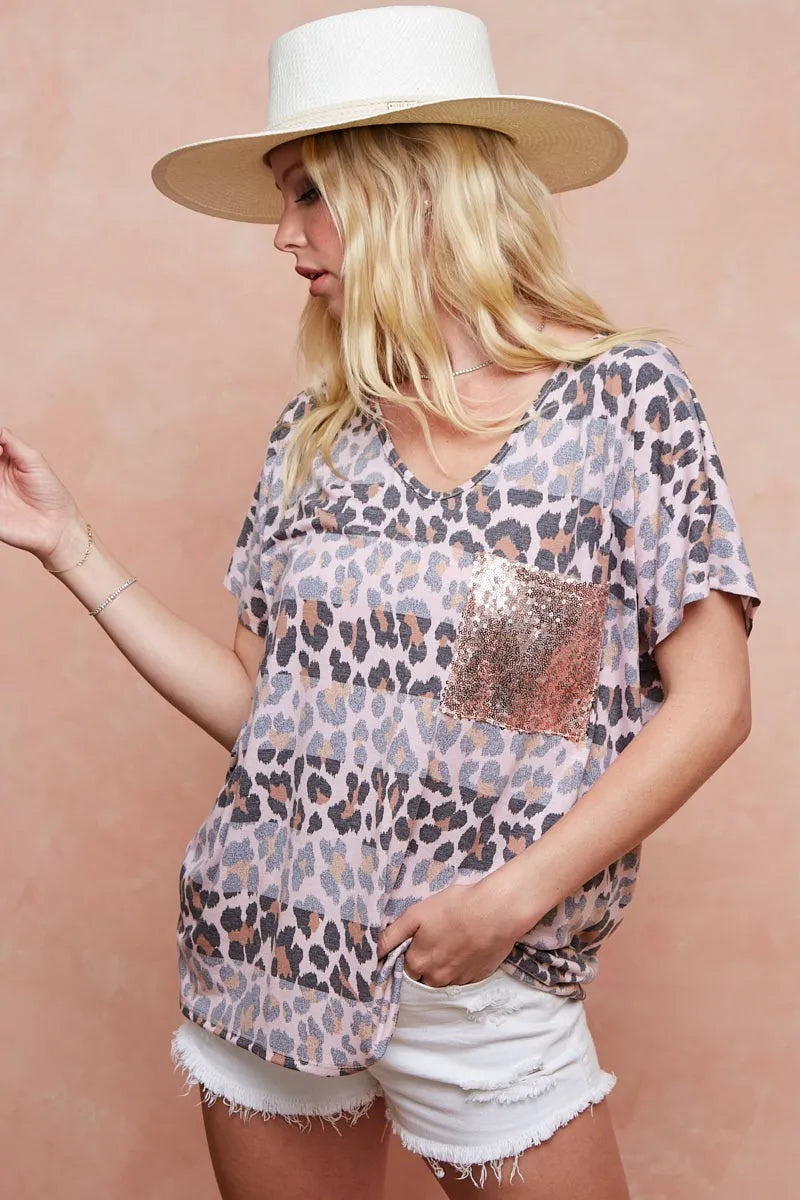 Jersey T-Shirt, Leopard Stripe Print - In Style Chics Boutique 