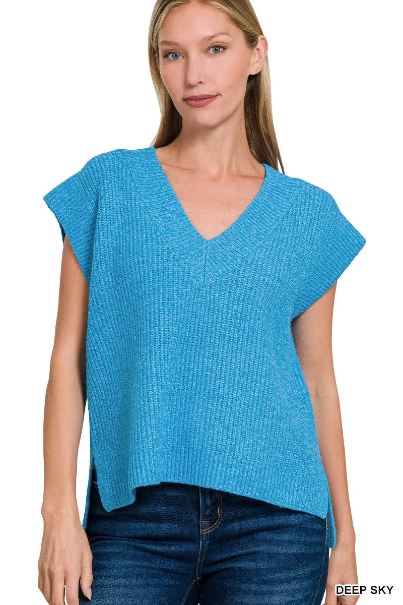 Oversized Sweater Vest with Side Slit at In Style Chics Boutique 