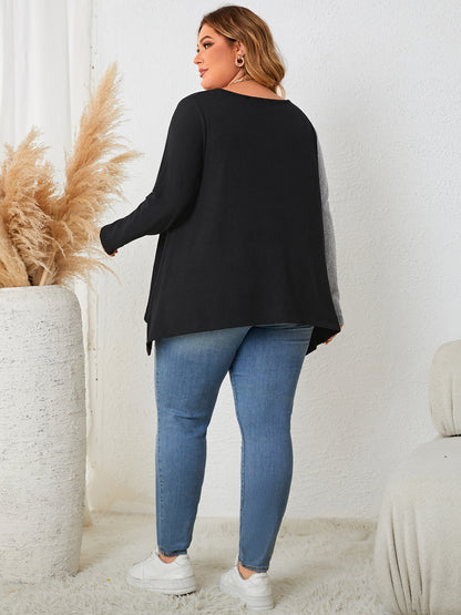 Plus Size Contrast Notched Neck T-Shirt - In Style Chics Boutique LLC