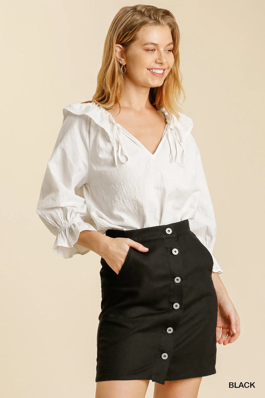 Linen Blend Button Down Skirt with Pockets at In Style Chics Boutique 