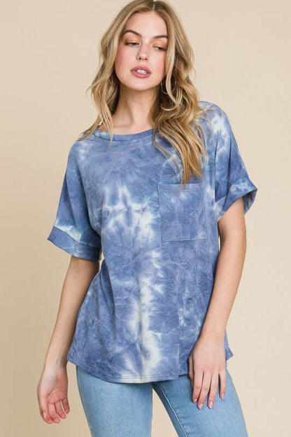 Women's Juniors Tie-Dye Round Neck Short Sleeve T-Shirt - In Style Chics Boutique Online Clothing 