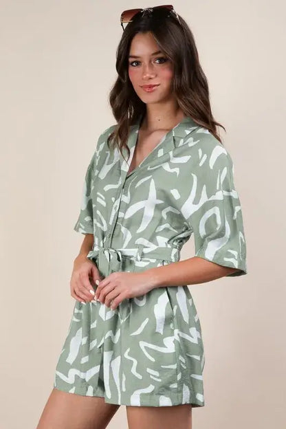 Oversized Printed Button Down Resort Romper