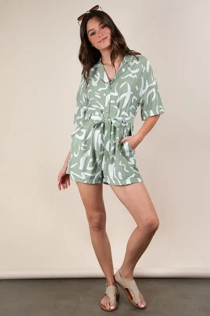 Oversized Printed Button Down Resort Romper