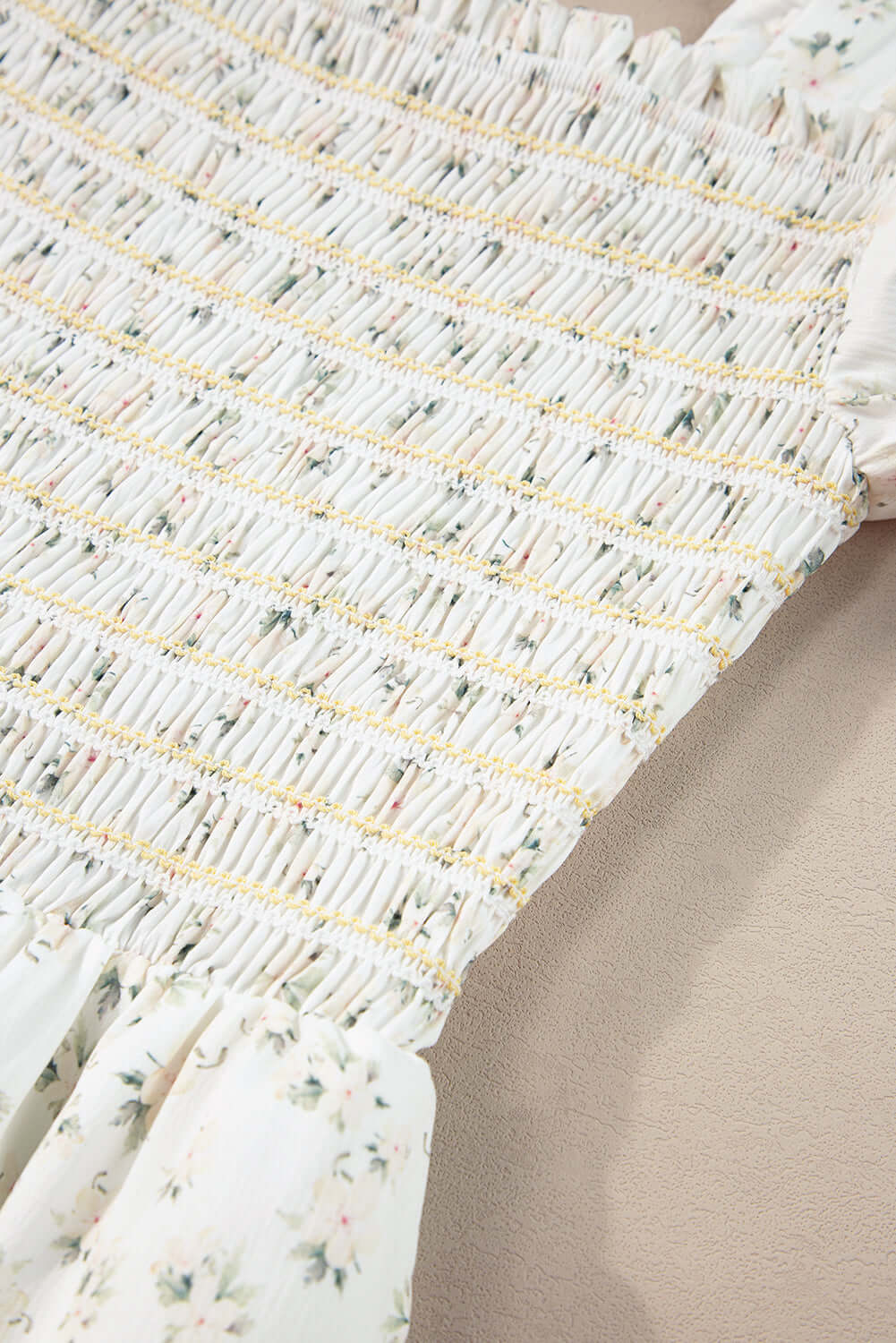 White Frill Neckline Shirred Bodice Floral Maxi Dress - In Style Chics Boutique Online Clothing Women's Juniors Apparel 