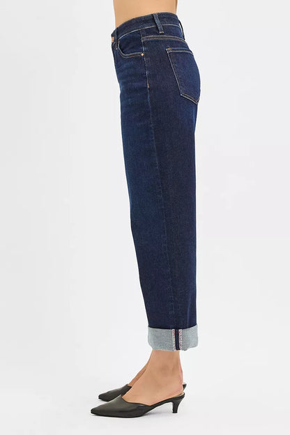 RISEN Mid Rise Fit Ankle Wide Roll Up Jeans at In Style Chics Boutique 