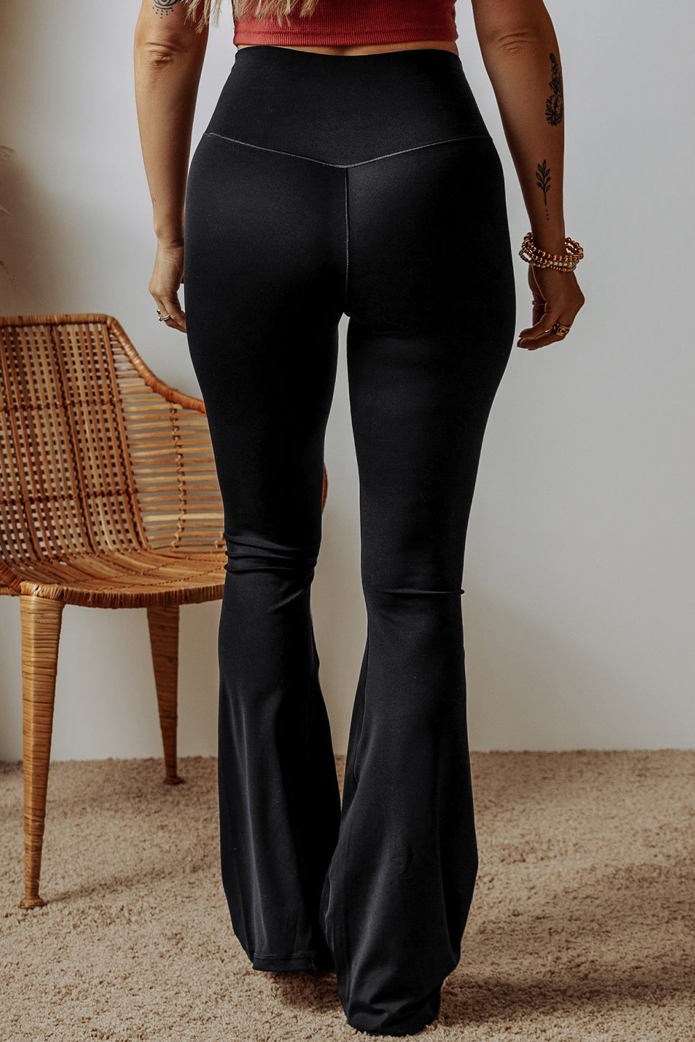 Black V Shape High Waist Flared Leggings - In Style Chics Boutique LLC
