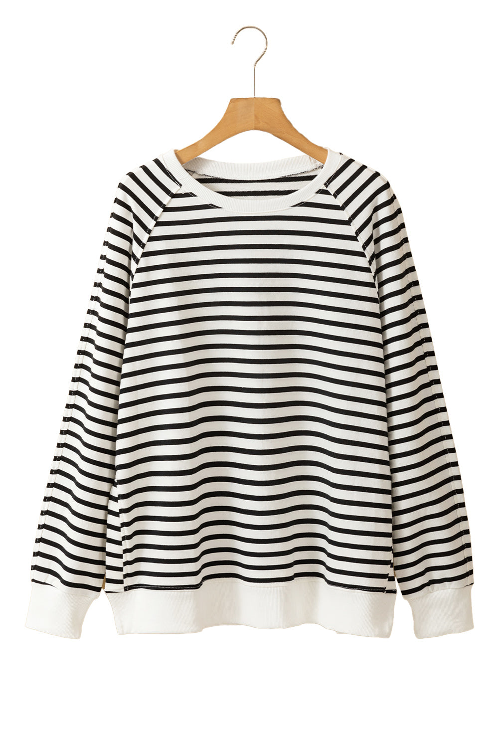 Black Stripe Raglan Sleeve Loose Split Sweatshirt - In Style Chics Boutique LLC
