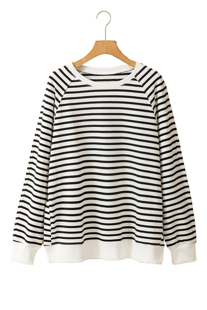 Black Stripe Raglan Sleeve Loose Split Sweatshirt - In Style Chics Boutique LLC