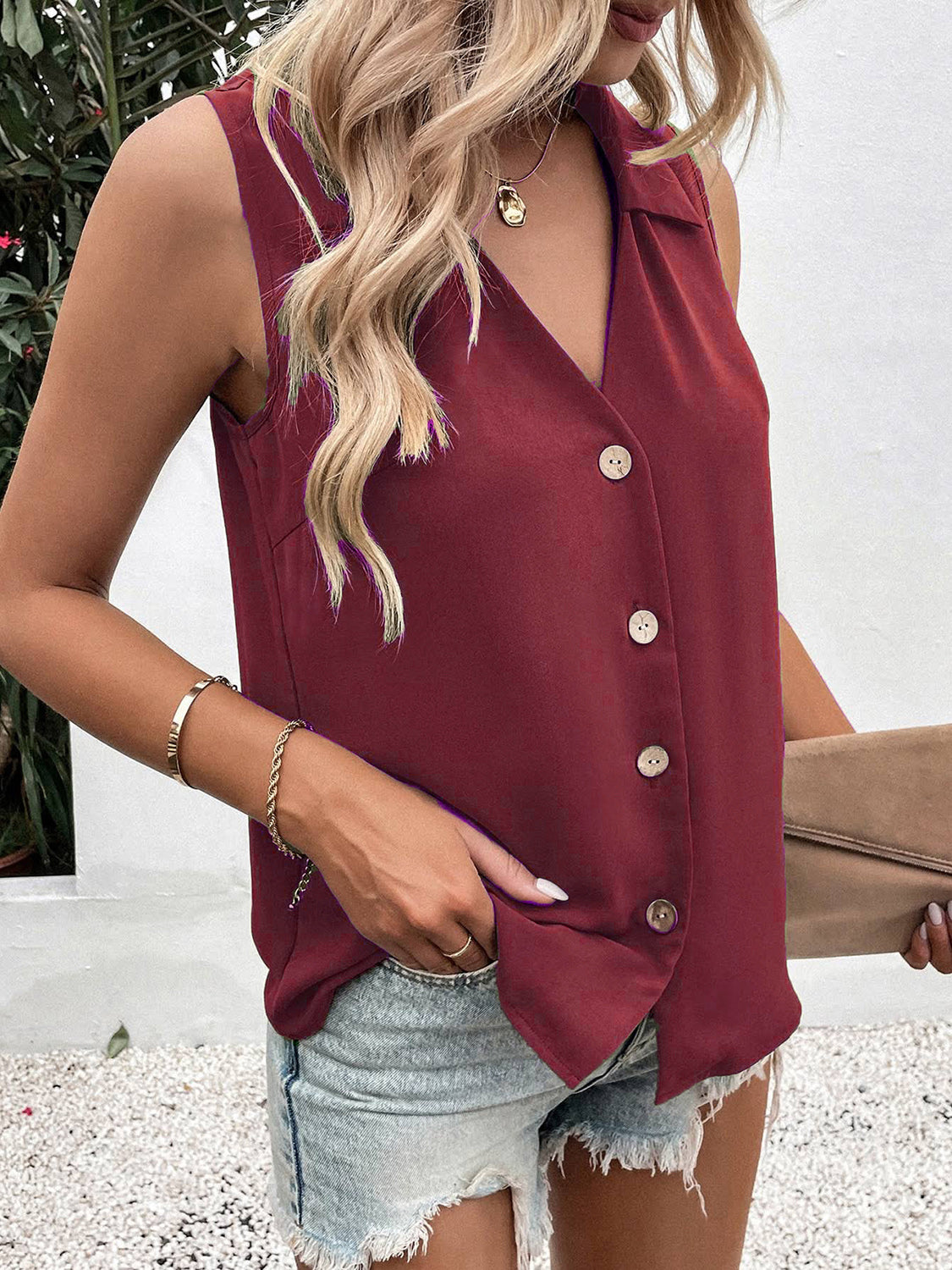 Full Size Johnny Collar Button Up Tank - More Colors! - In Style Chics Boutique LLC