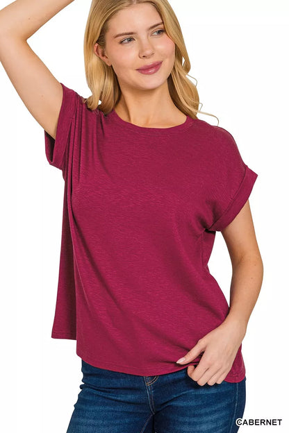Cotton Modal Slub Rolled Sleeve T-Shirt Shop Everyday Basics at In Style Chics Boutique 