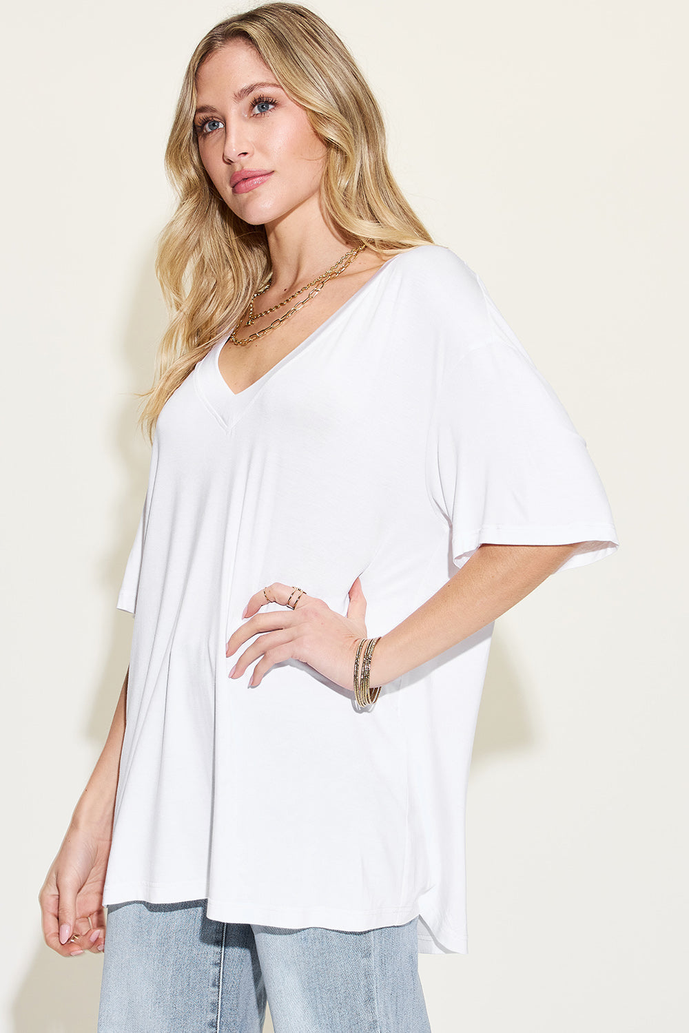 Basic Bae Full Size Bamboo V-Neck Drop Shoulder T-Shirt - More - In Style Chics Boutique LLC