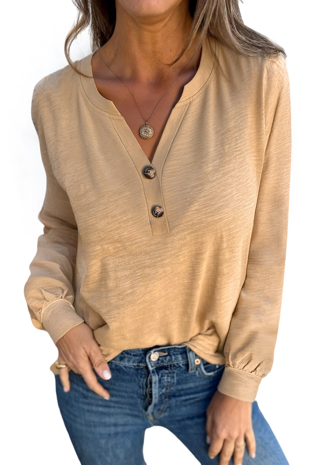 Casual Button V Neck Long Sleeve T-Shirt at In Style Chics Boutique 