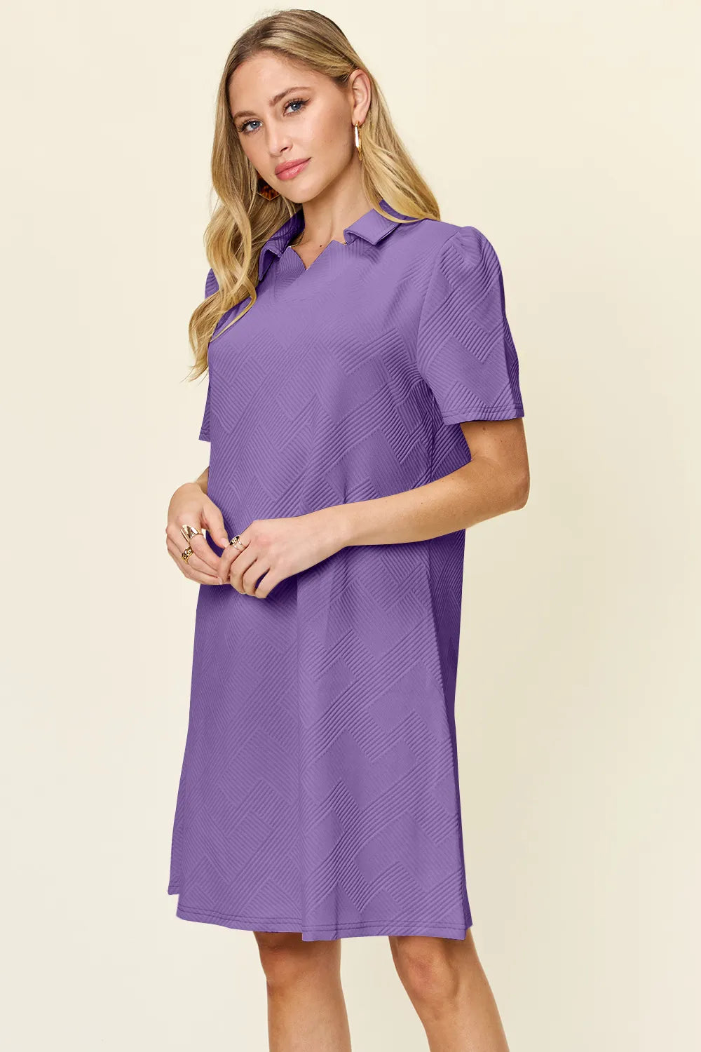 Short Sleeve Dress, Textured Collared Neck - In Style Chics Boutique Women's Juniors Plus Size Clothes 