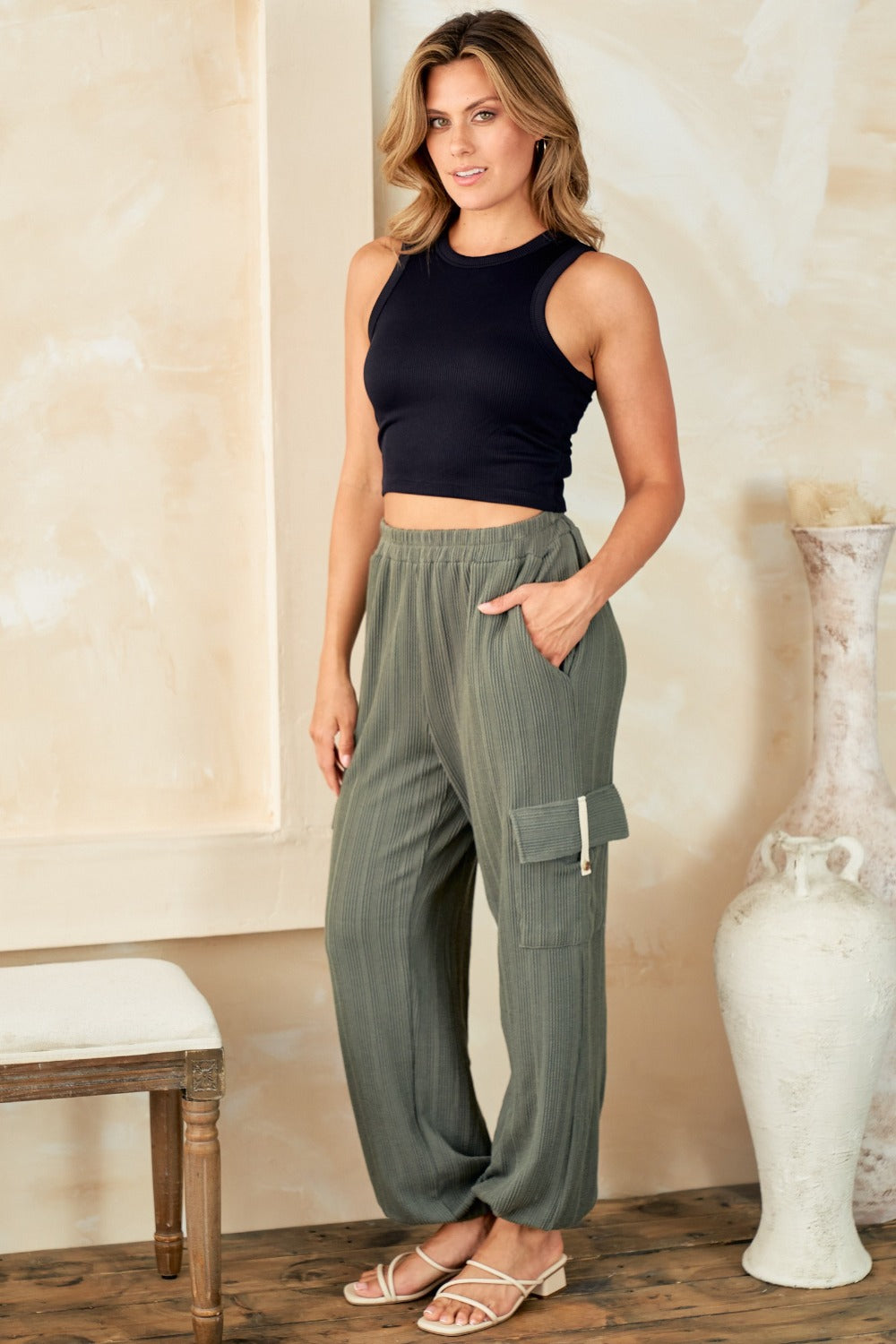 Hailey & Co Textured Rib Cargo Pants - In Style Chics Boutique LLC