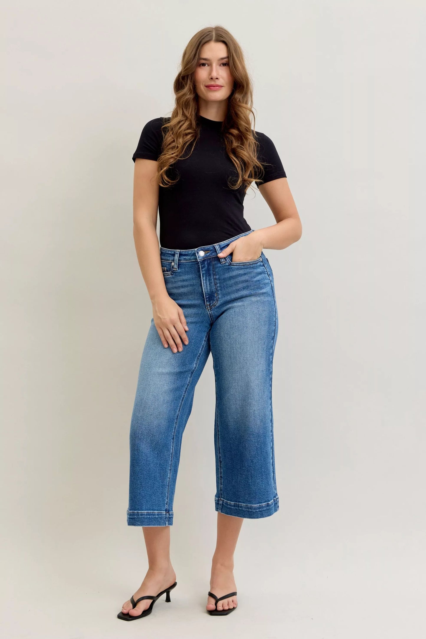 Shop Judy Blue Mid Rise Crop Wide Leg Jeans  💙 at In Style Chics Boutique 