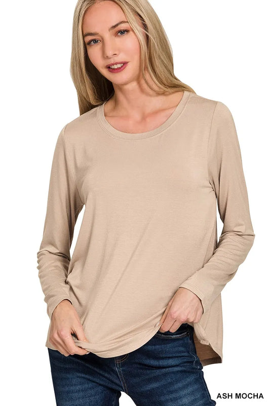 Long Sleeve Top Flowy Round Hem at In Style Chics Boutique Material Rayon 