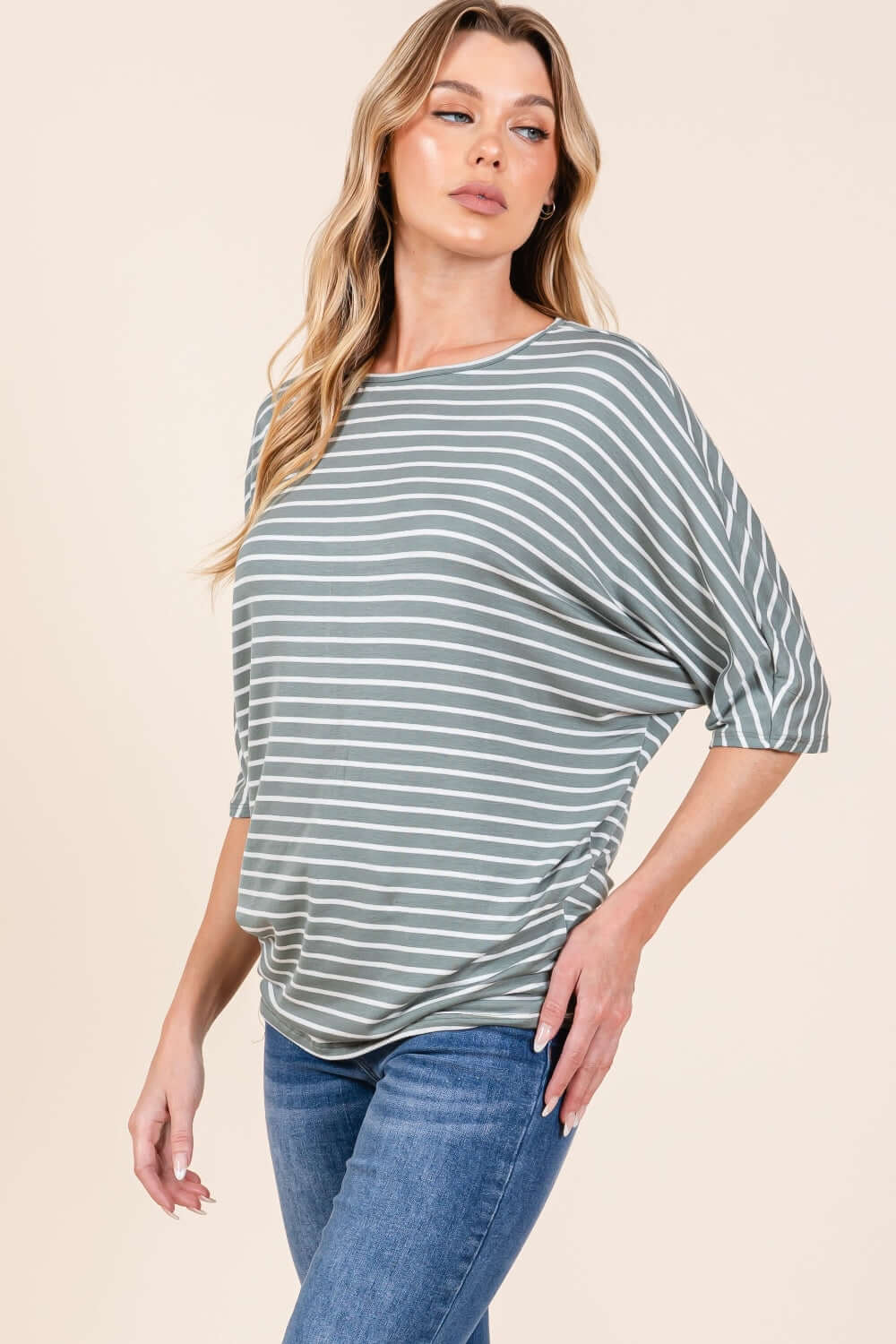 Striped Boat Neck Dolman Sleeve Top - Cute Clothes Online - In Style Chics Boutique Women's Juniors Apparel 