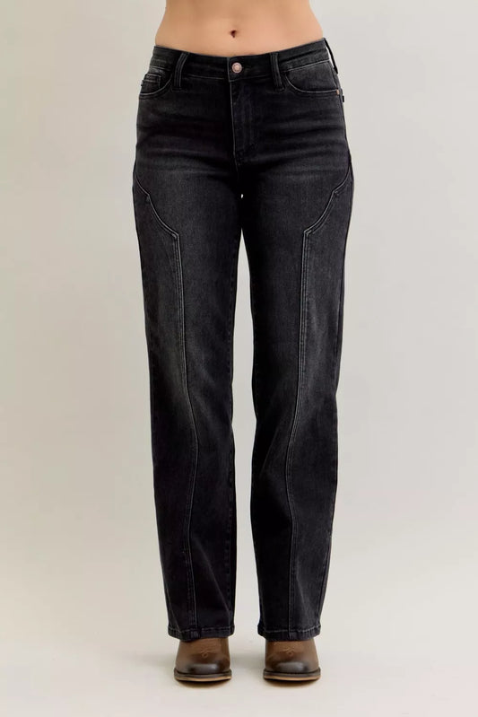 Judy Blue Mid Rise Straight Western Seam Detail Jeans at In Style Chics Boutique 