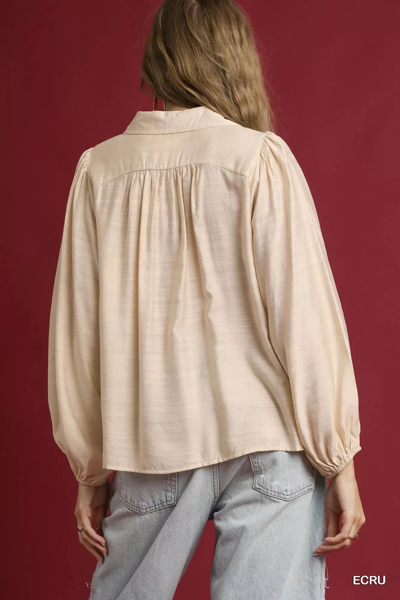 Long Sleeve Blouse with Leopard Print Trim at In Style Chics Boutique 