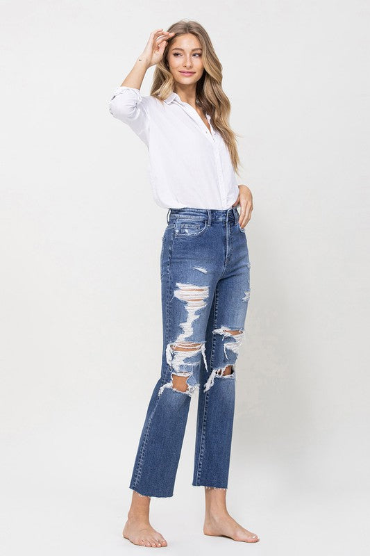 Distressed High Rise Ankle Relaxed Straight Jeans - In Style Chics Boutique LLC