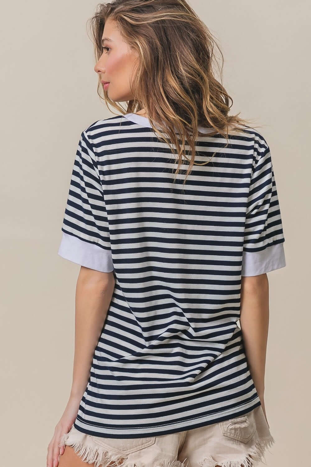 BiBi Contrast Striped Notched Knit Top - In Style Chics Boutique Women's Juniors Apparel Online 