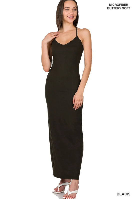 Black Maxi Dress, Brushed DTY Thin Strap Racerback V-Neck at In Style Chics Boutique 
