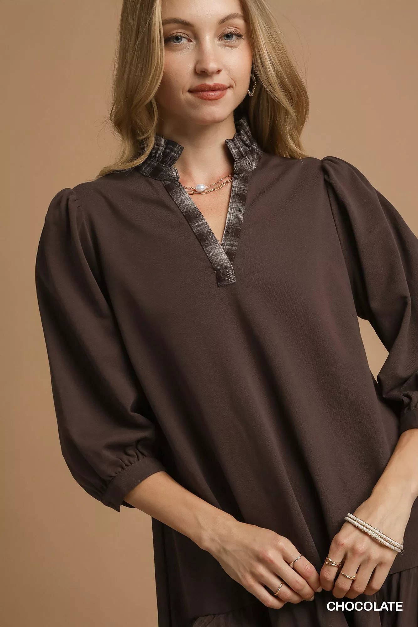 French Terry Ruffle Hem Dress with Plaid Trim at In Style Chics Boutique Fall Fashion Must Haves