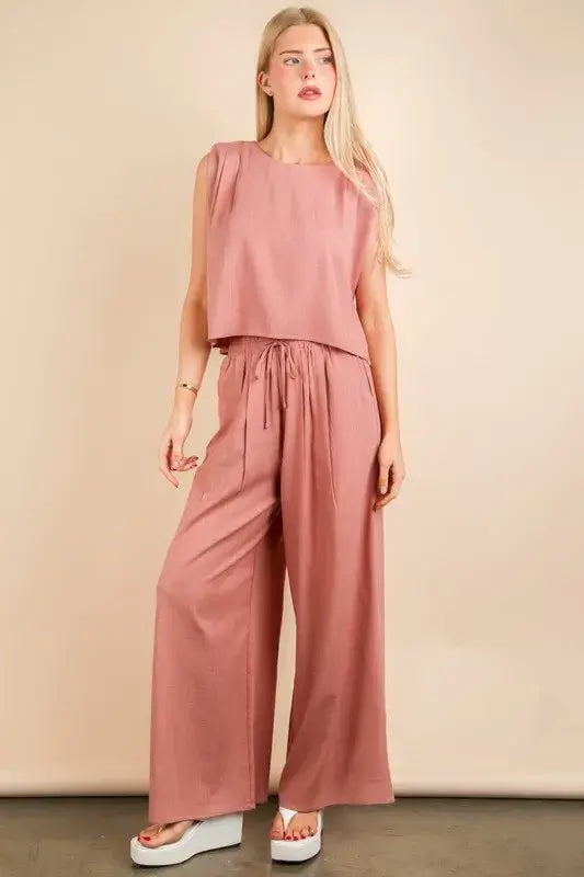 Solid Woven Top & Pants Set - In Style Chics Boutique Women's Juniors Apparel Online 