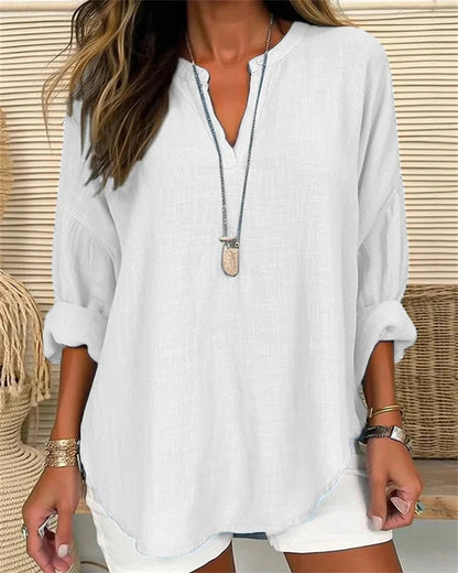 Cotton And Linen Loose Casual Stand Collar Shirt - More Colors! - In Style Chics Boutique LLC