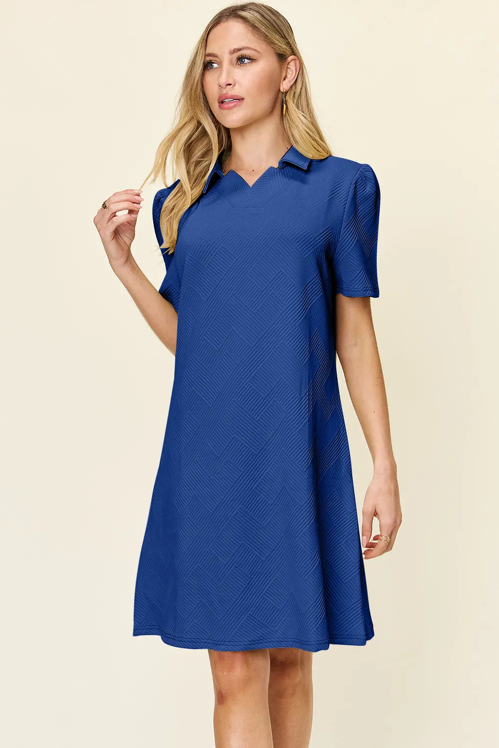 Short Sleeve Dress, Textured Collared Neck - In Style Chics Boutique Women's Juniors Plus Size Clothes 