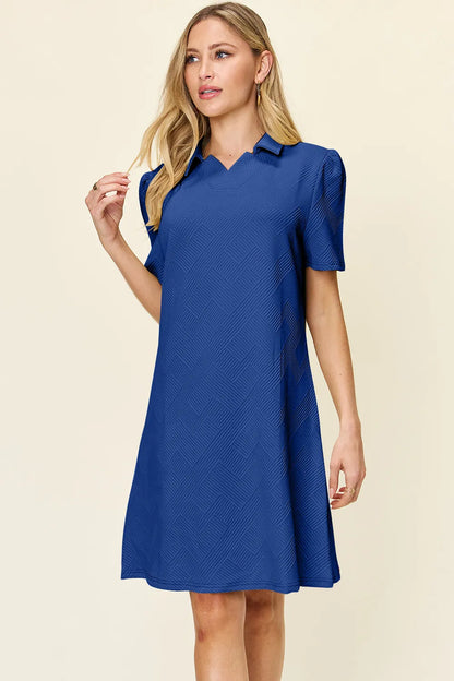 Short Sleeve Dress, Textured Collared Neck - In Style Chics Boutique Women's Juniors Plus Size Clothes 
