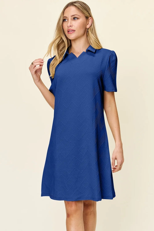 Short Sleeve Dress, Textured Collared Neck - In Style Chics Boutique Women's Juniors Plus Size Clothes 