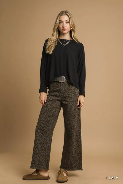 Brushed Fleece Crewneck Black Top at In Style Chics Boutique 