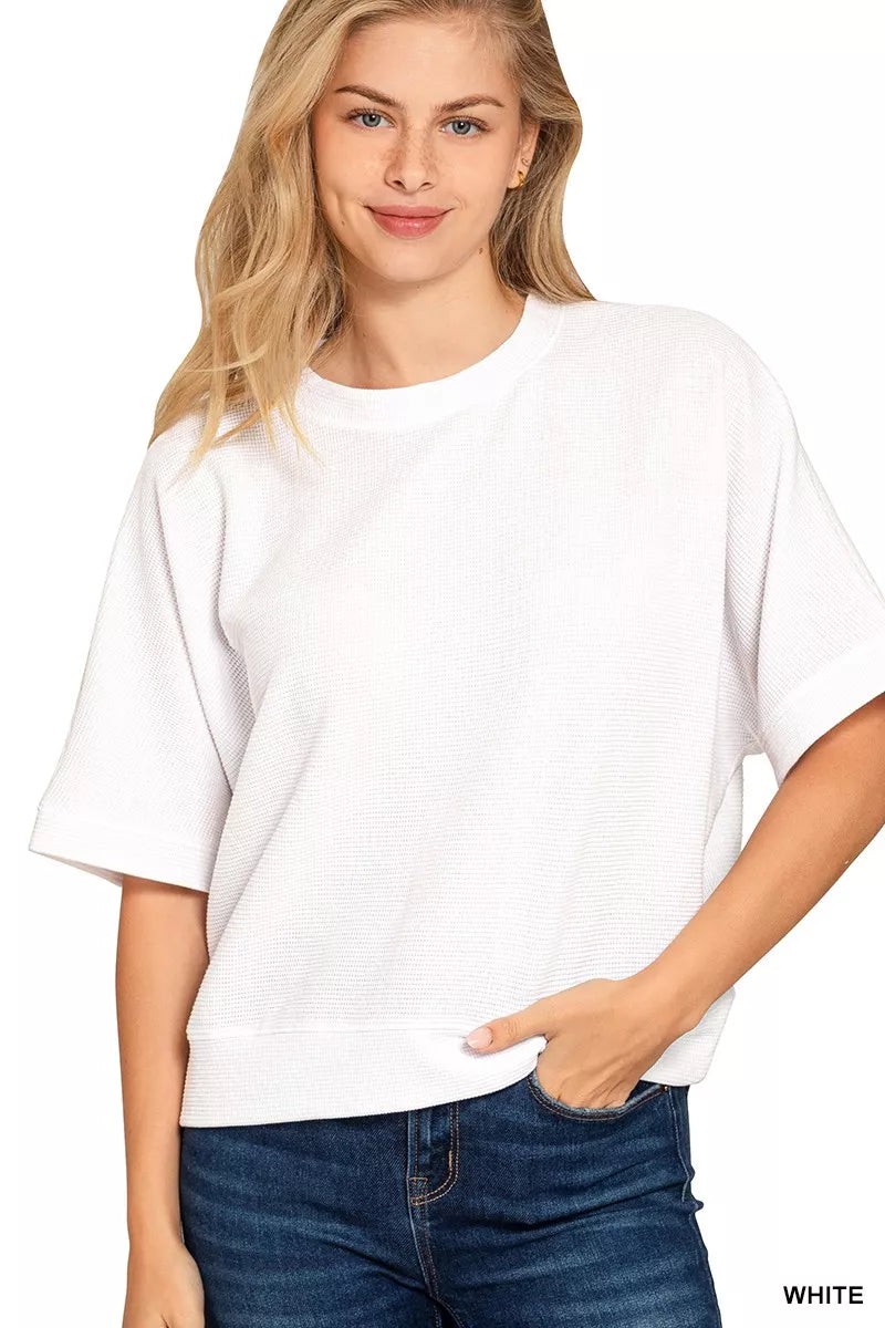 Shop White Short Sleeve Top, Double Knit Banded Bottom 🤍 at In Style Chics Boutique 