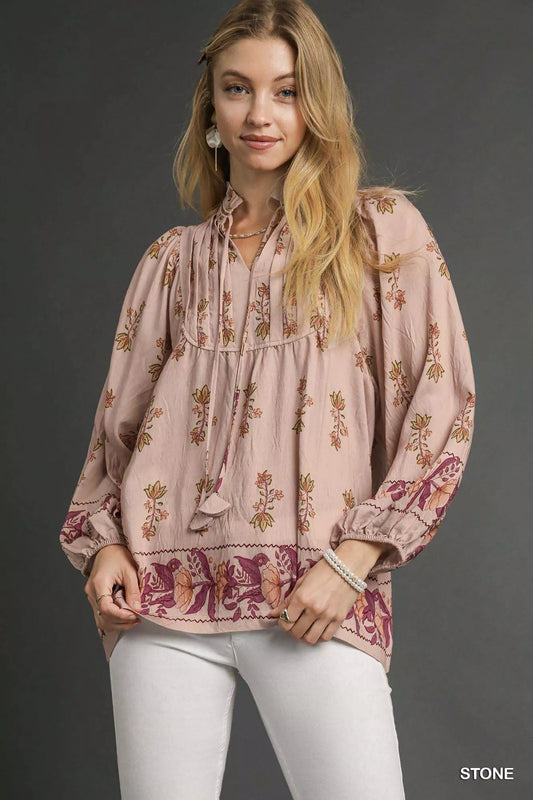 Floral Boho Peasant Blouse at In Style Chics Boutique 