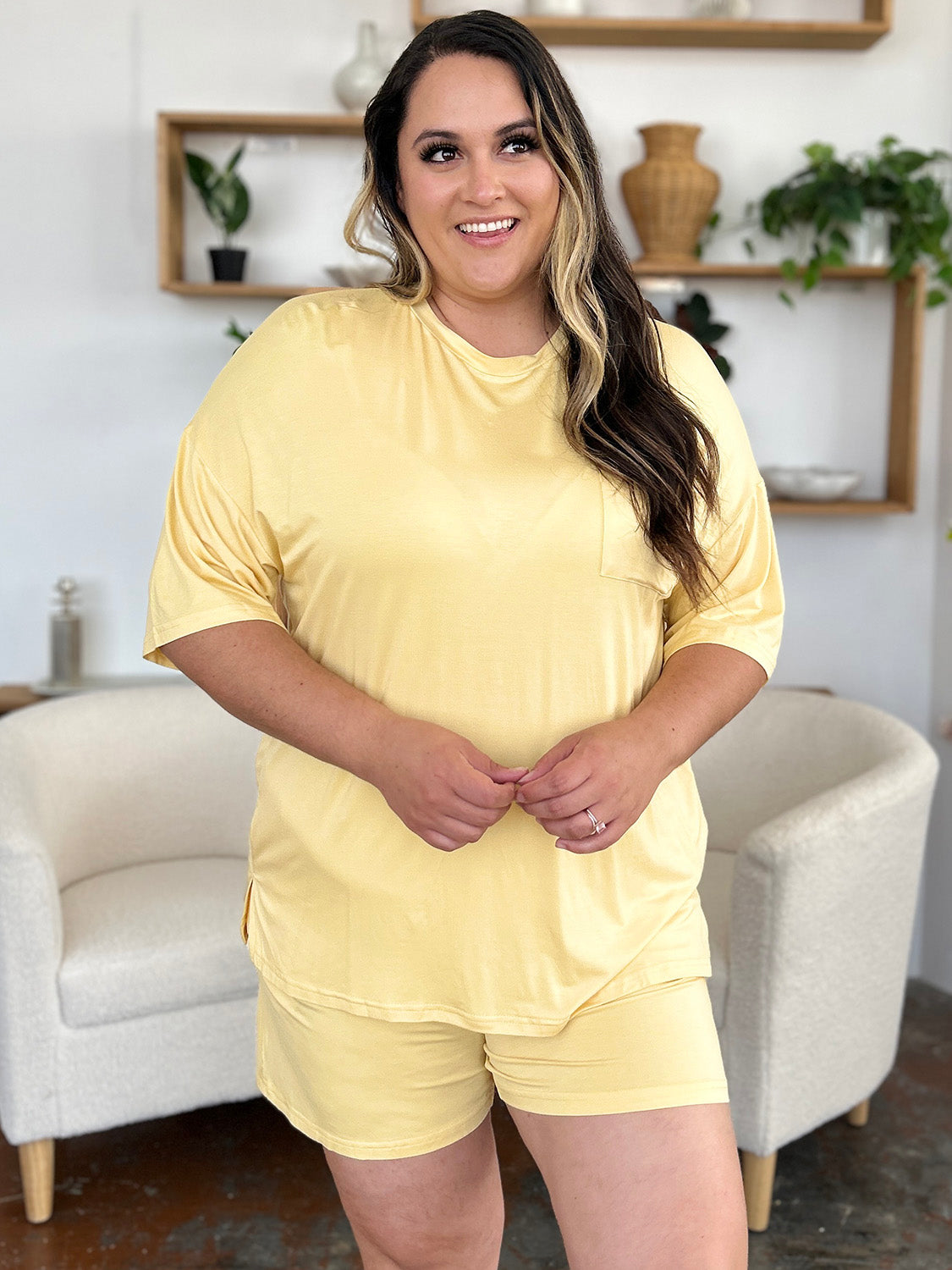 Basic Bae Bamboo Round Neck Drop Shoulder T-Shirt and Shorts Set - In Style Chics Boutique LLC